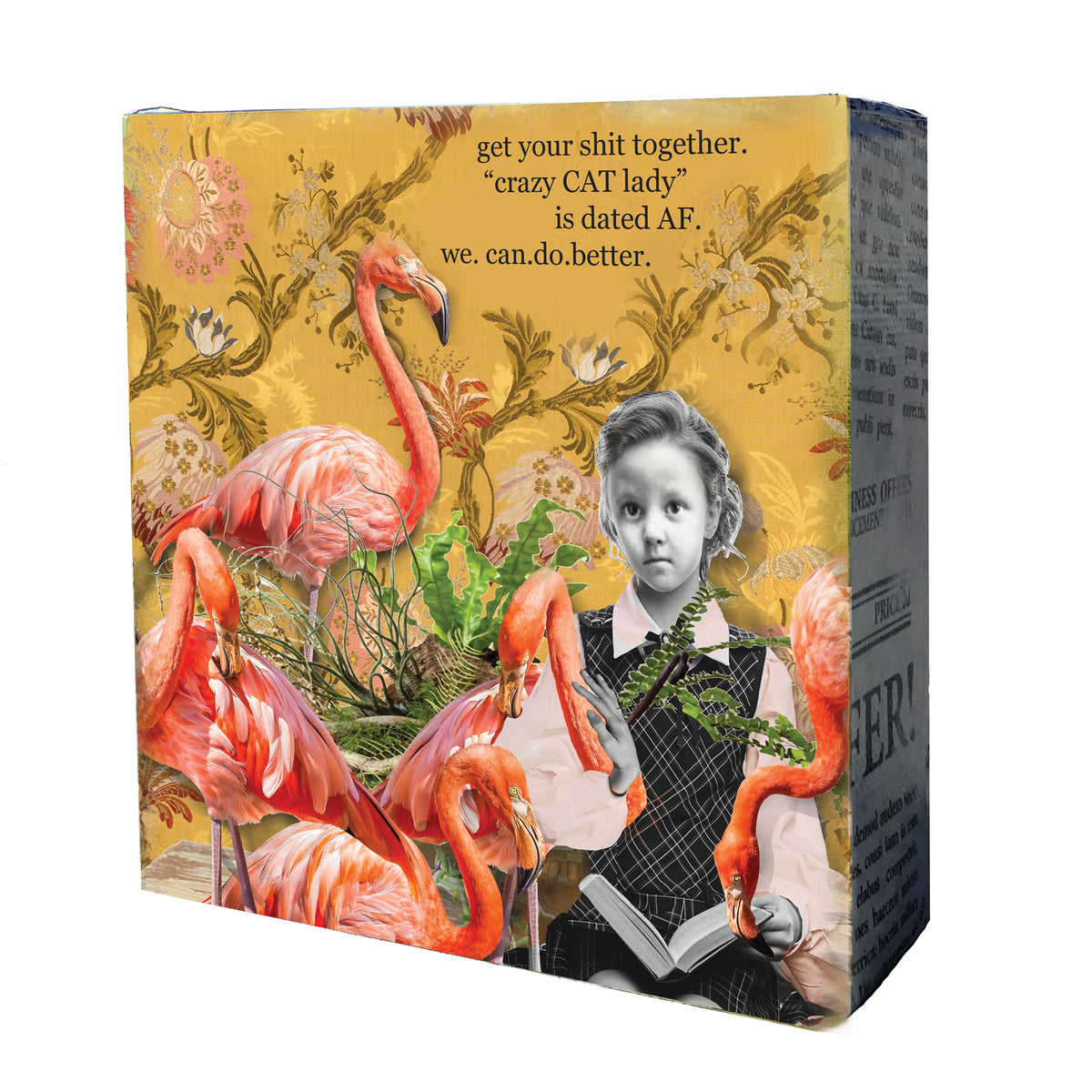 524 Crazy Cat Lady (flamingos!) Mini Canvas