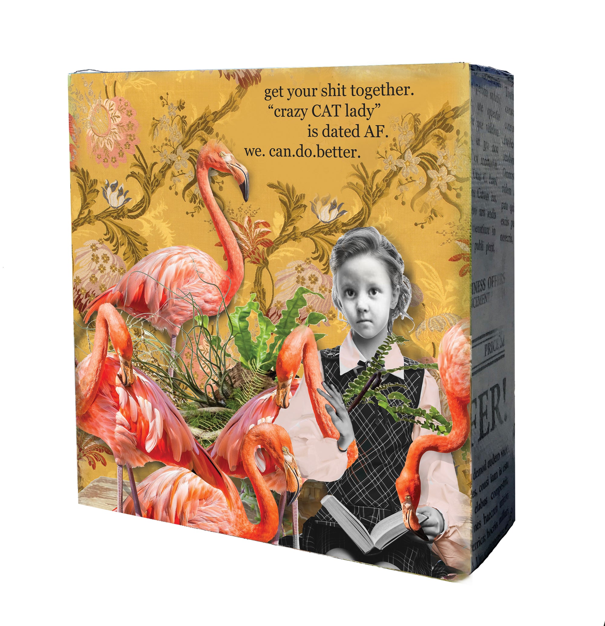 524 Crazy Cat Lady (flamingos!) Mini Canvas