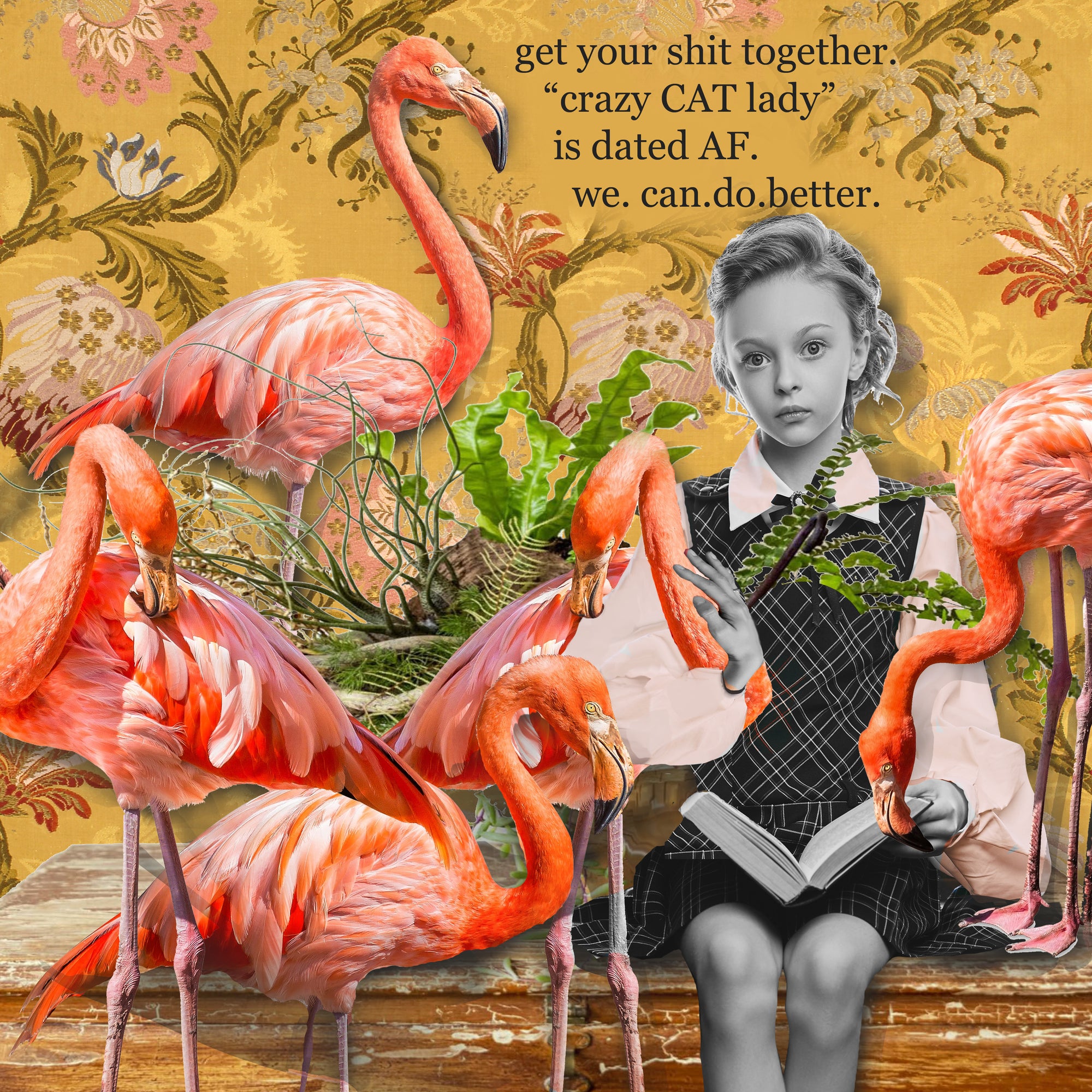 524 Crazy Cat Lady (flamingos!) Mini Canvas